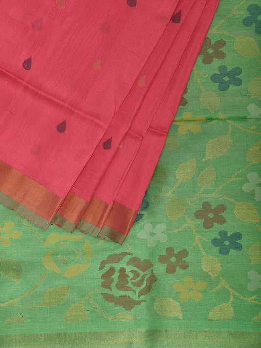 Pink and Light Green Uppada Silk Handloom Saree with Floral Pallu Design u2445