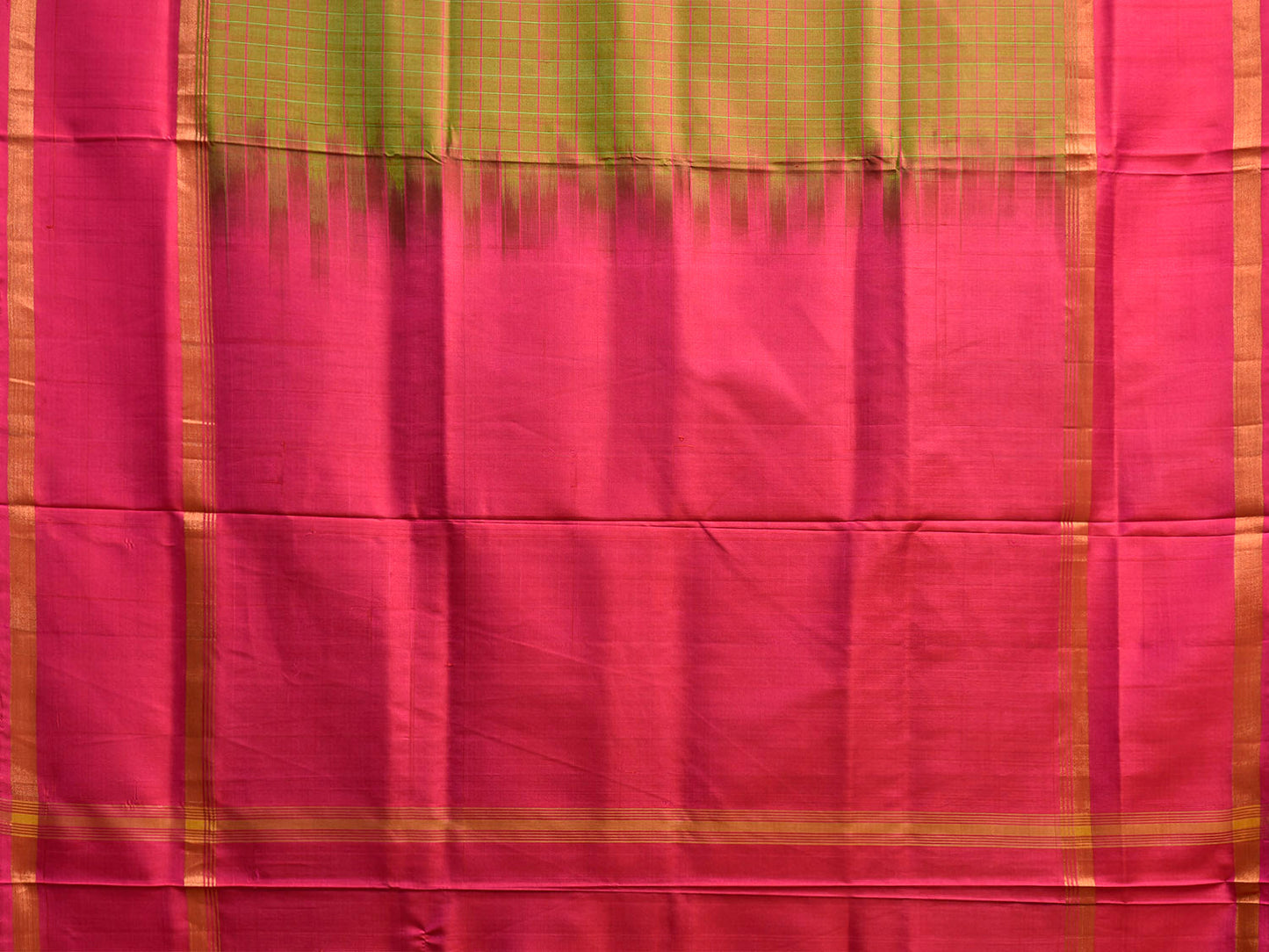 Olive and Pink Uppada Silk Handloom Saree with Checks and Contrast Pallu Design u2446