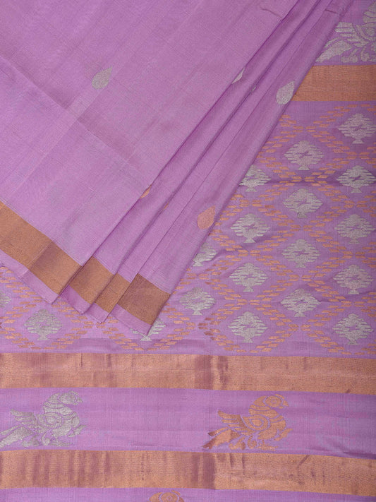Lavender Uppada Silk Handloom Saree with Birds and Jamdani Pallu Design u2449