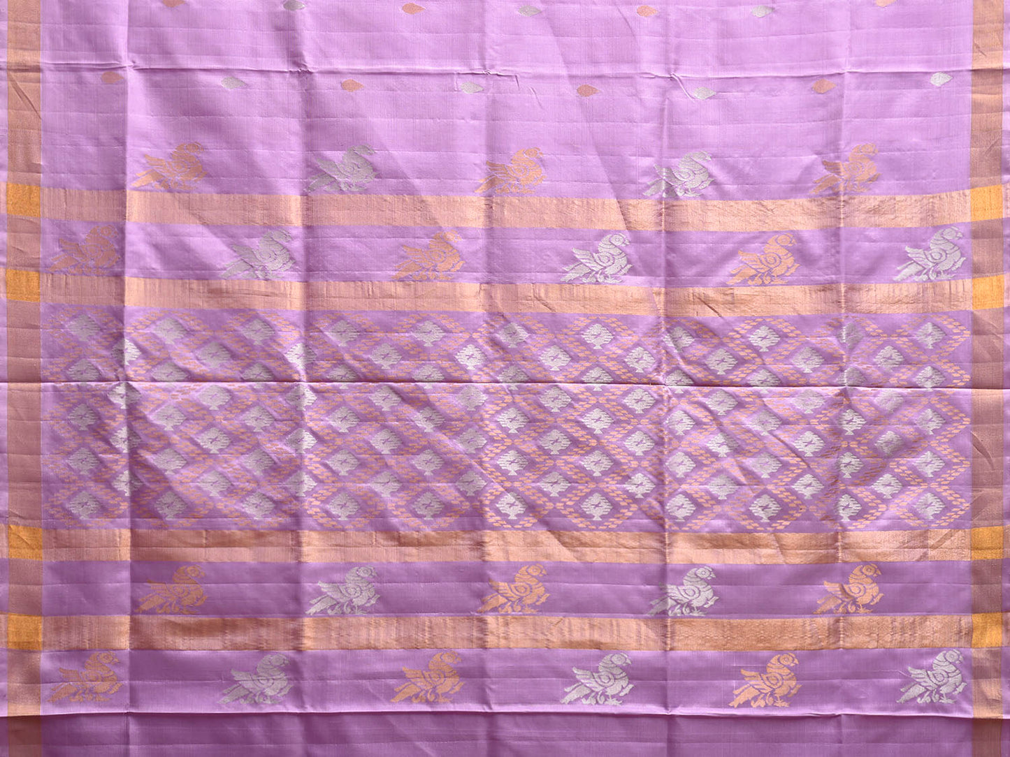 Lavender Uppada Silk Handloom Saree with Birds and Jamdani Pallu Design u2449