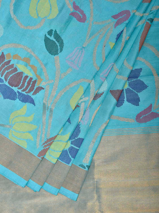 Light Blue Uppada Silk Handloom Saree with All Over Floral Design u2450