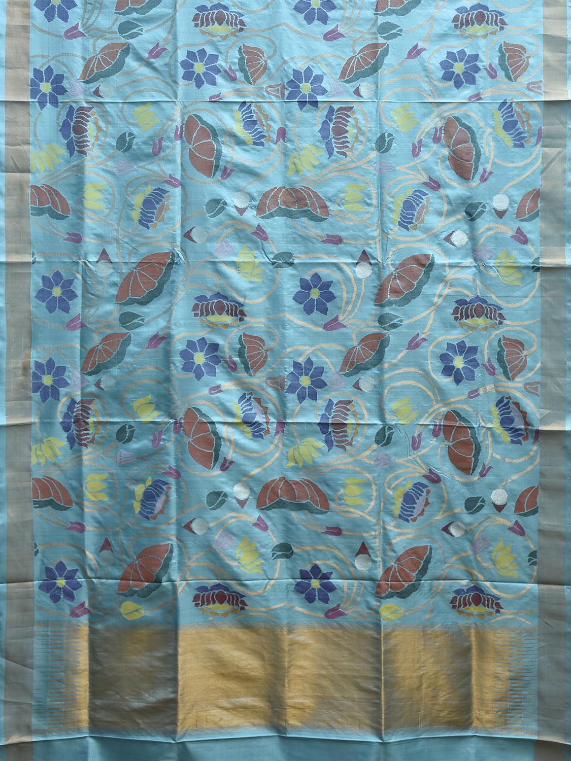 Light Blue Uppada Silk Handloom Saree with All Over Floral Design u2450