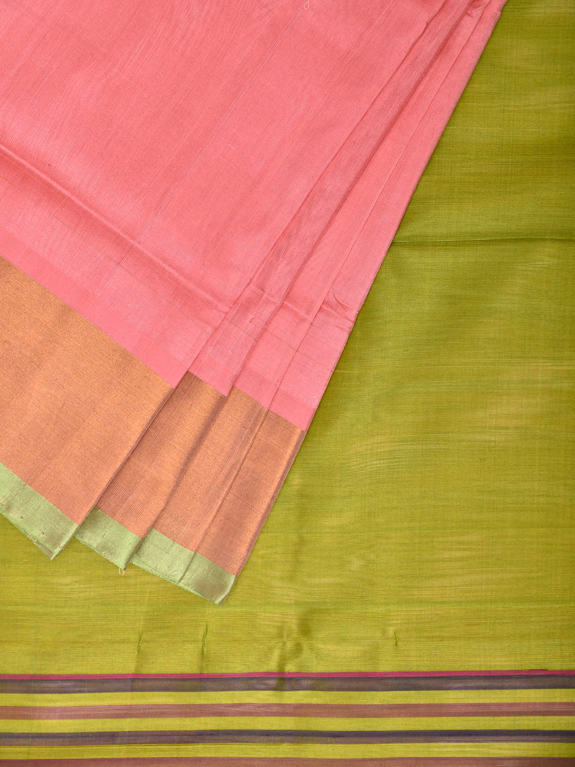 Peach and Light Green Uppada Silk Handloom Saree with Contrast Pallu Design u2451