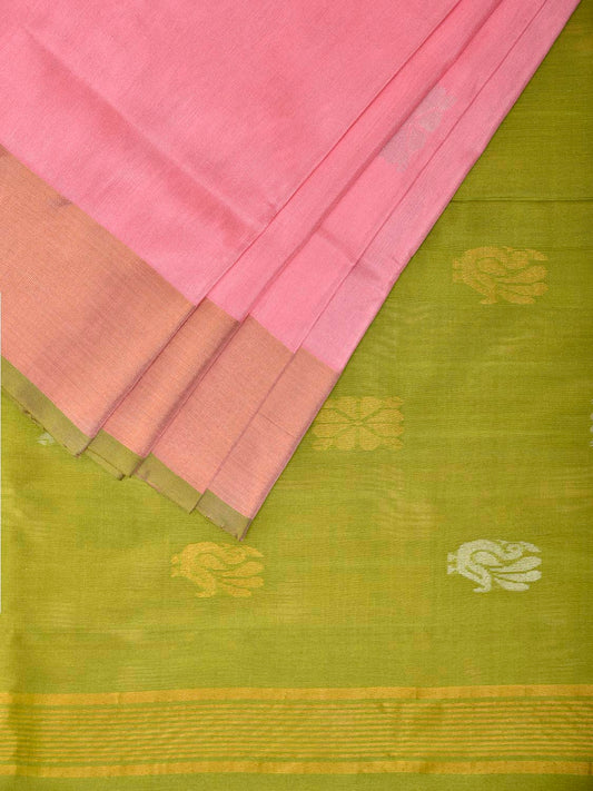 Baby Pink and Light Green Uppada Silk Handloom Saree with Body Buta Design u2453