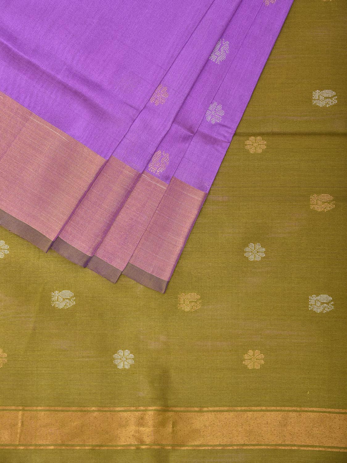 Lavender and Olive Uppada Silk Handloom Saree with Body Buta Design u2455
