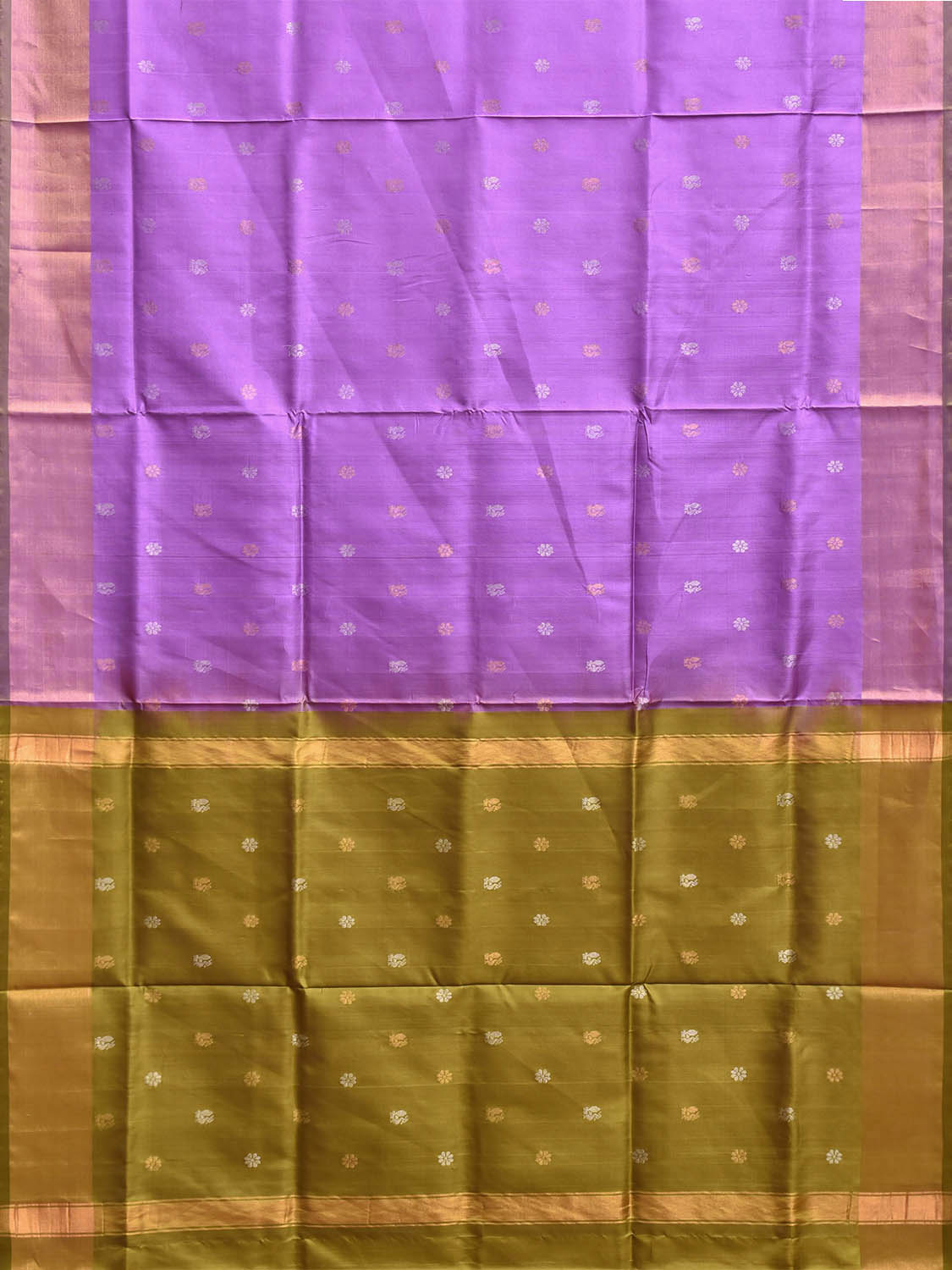 Lavender and Olive Uppada Silk Handloom Saree with Body Buta Design u2455