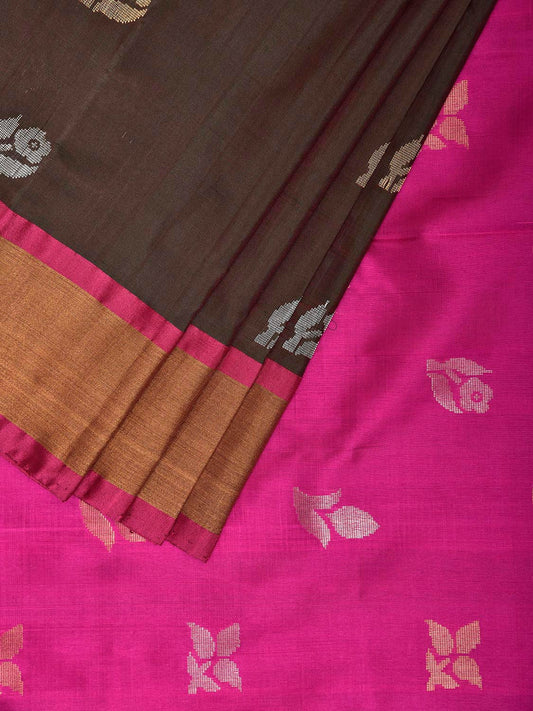 Brown and Pink Uppada Silk Handloom Saree with Body Buta Design u2463