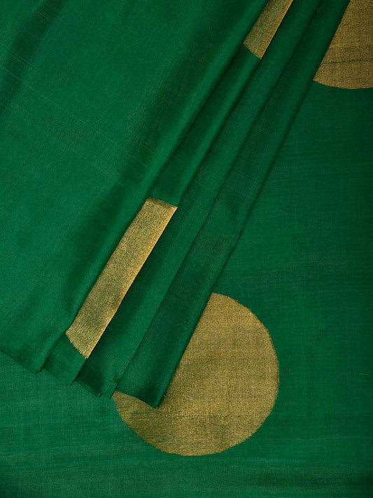 Green Uppada Silk Handloom Saree with Big Polka Body Buta Design u2464