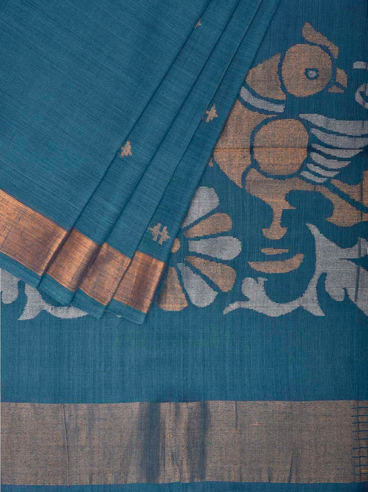 Blue Uppada Cotton Handloom Saree with Parrots Pallu Design u2465