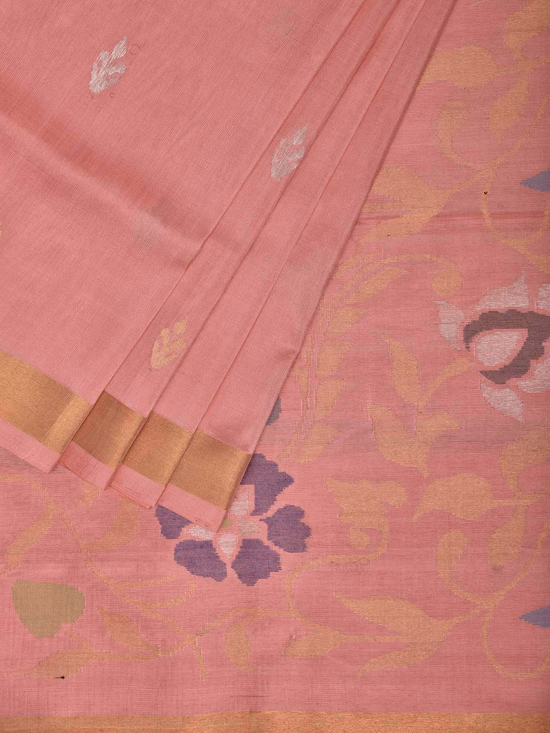 Peach Uppada Silk Handloom Saree with Floral Pallu Design u2466