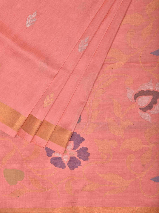 Peach Uppada Silk Handloom Saree with Floral Pallu Design u2466