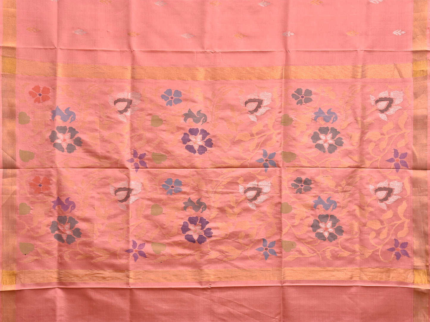 Peach Uppada Silk Handloom Saree with Floral Pallu Design u2466