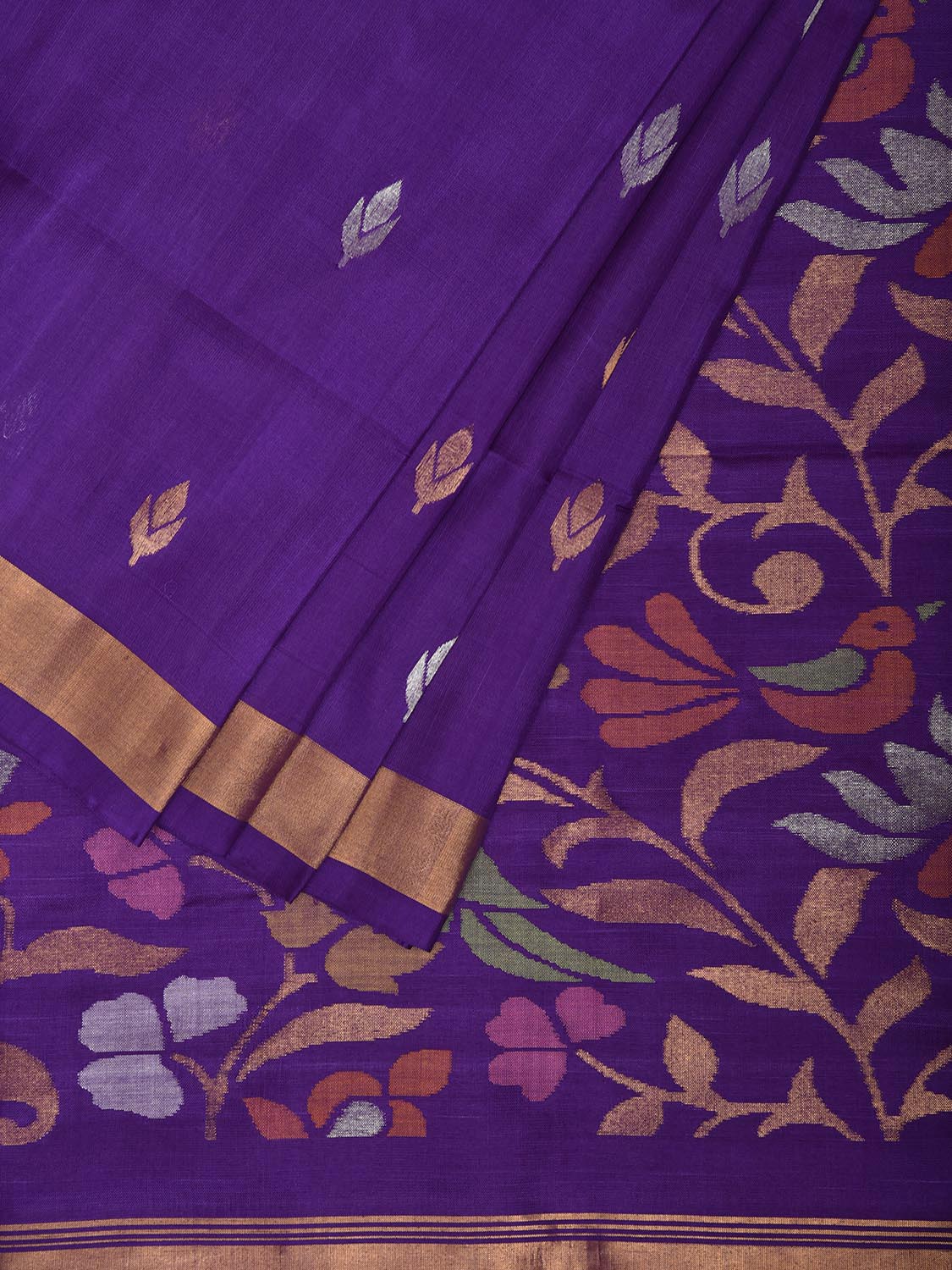 Indigo Uppada Silk Handloom Saree with Birds and Floral Pallu Design u2468