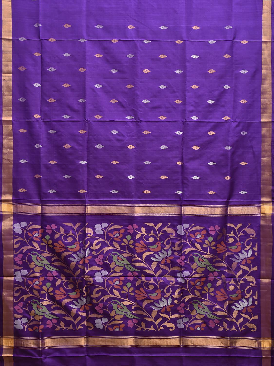 Indigo Uppada Silk Handloom Saree with Birds and Floral Pallu Design u2468