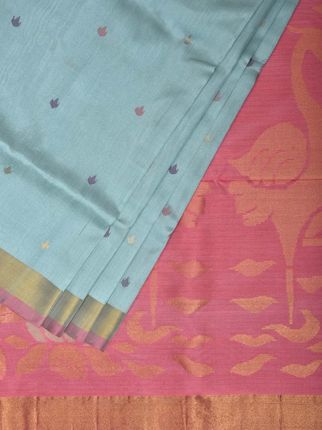 Light Blue and Baby Pink Uppada Silk Handloom Saree with Birds Pallu Design u2469