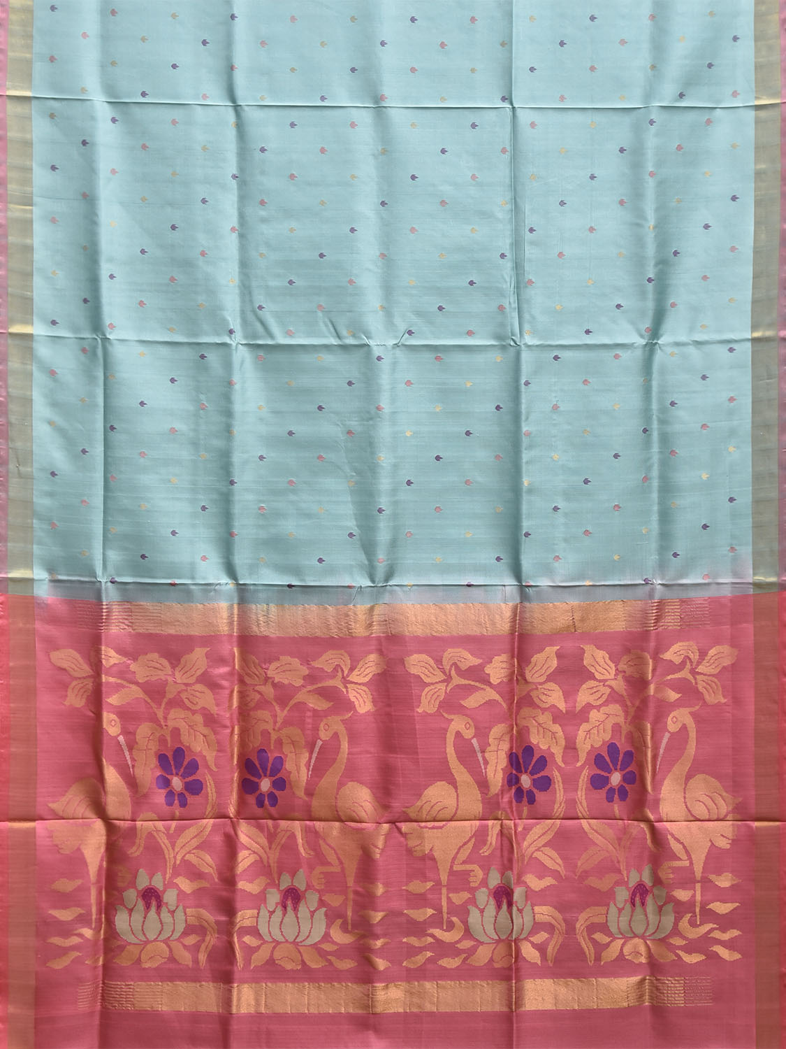 Light Blue and Baby Pink Uppada Silk Handloom Saree with Birds Pallu Design u2469