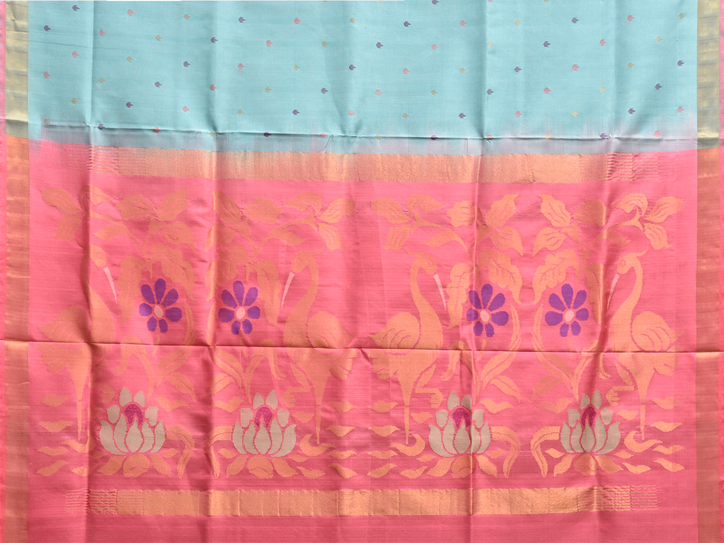 Light Blue and Baby Pink Uppada Silk Handloom Saree with Birds Pallu Design u2469