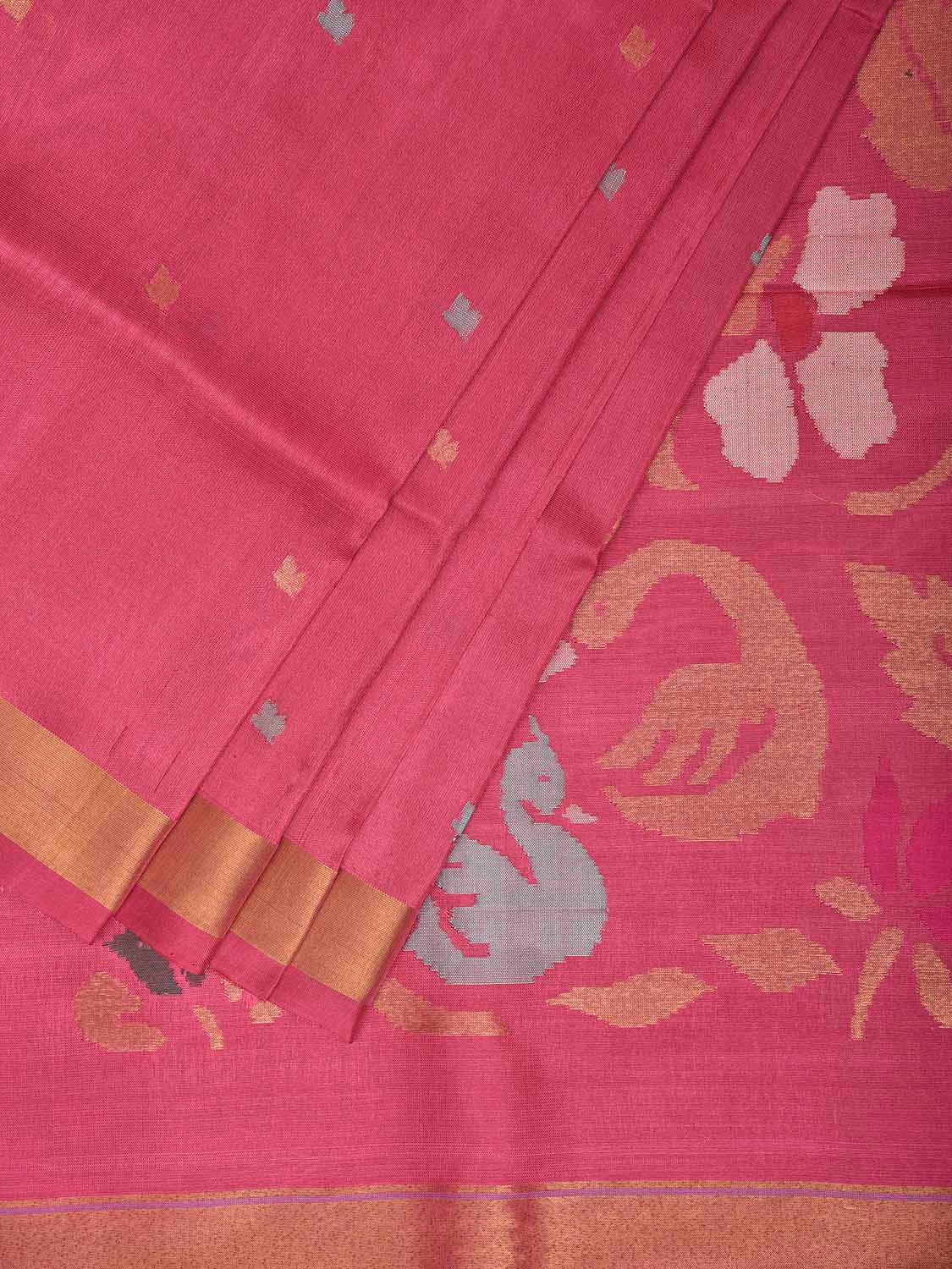 Pink Uppada Silk Handloom Saree with Floral and Swan Pallu Design u2471