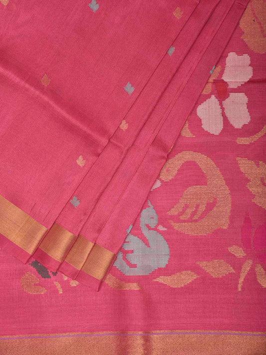 Pink Uppada Silk Handloom Saree with Floral and Swan Pallu Design u2471