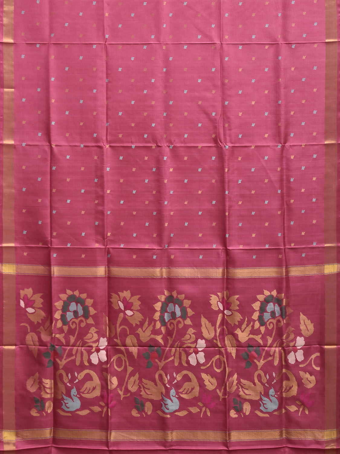 Pink Uppada Silk Handloom Saree with Floral and Swan Pallu Design u2471