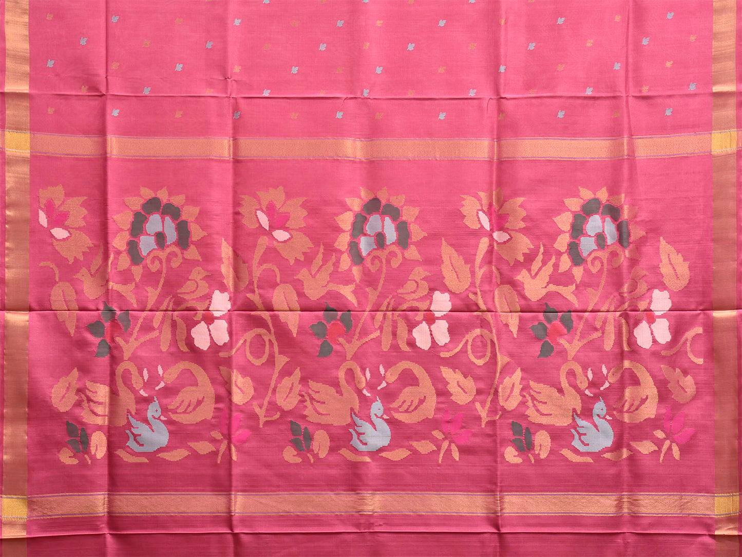 Pink Uppada Silk Handloom Saree with Floral and Swan Pallu Design u2471