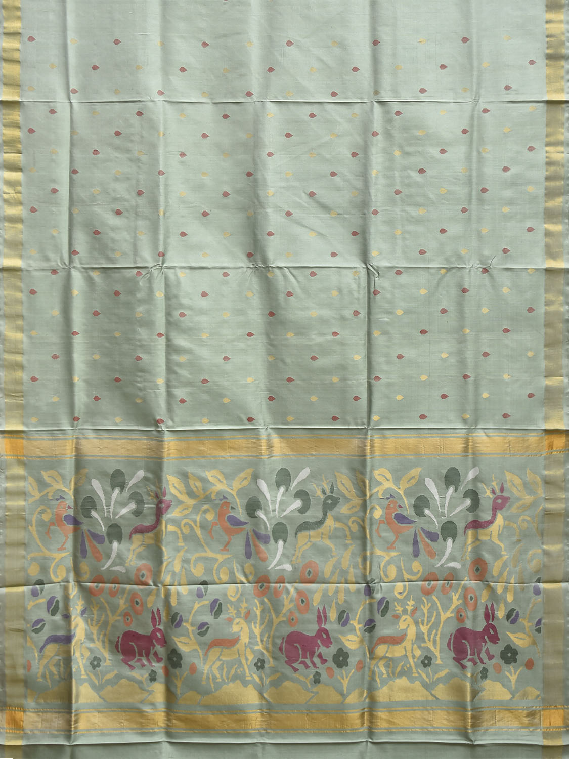 Sea Green Uppada Silk Handloom Saree with Floral and Animals Pallu Design u2472