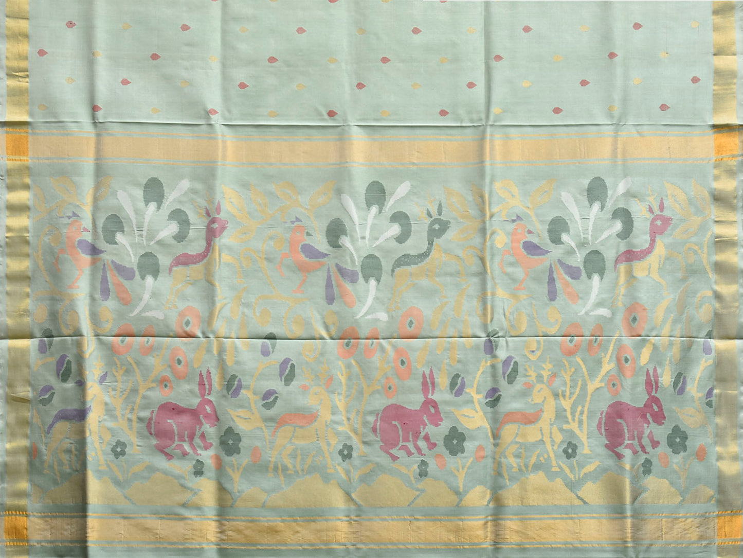 Sea Green Uppada Silk Handloom Saree with Floral and Animals Pallu Design u2472