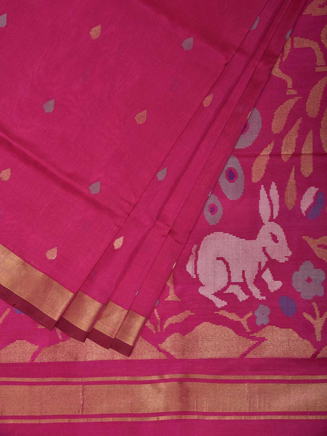 Pink Uppada Silk Handloom Saree with Floral and Animals Pallu Design u2473