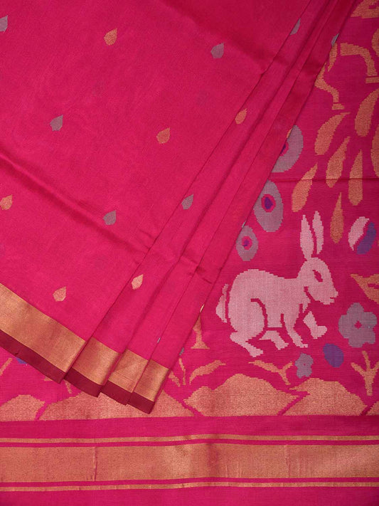 Pink Uppada Silk Handloom Saree with Floral and Animals Pallu Design u2473