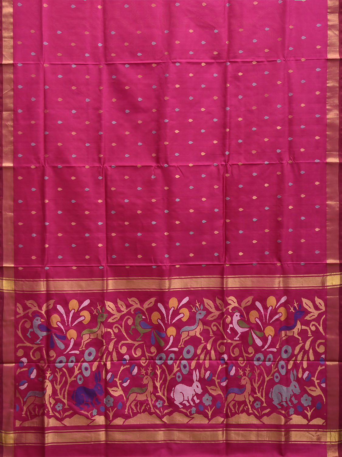 Pink Uppada Silk Handloom Saree with Floral and Animals Pallu Design u2473