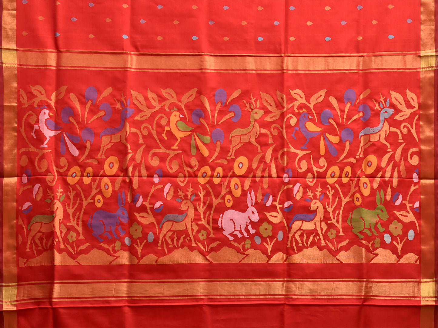 Red Uppada Silk Handloom Saree with Floral and Animals Pallu Design u2475