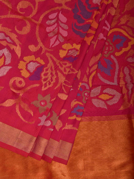 Pink Uppada Silk Handloom Saree with All Over Big Floral Design u2477