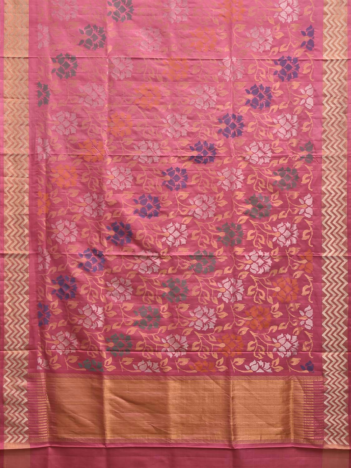 Light Pink Uppada Silk Handloom Saree with All Over Floral and Zig-Zag Border Design u2479
