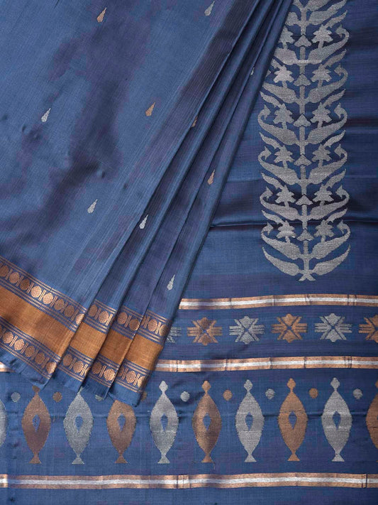 Teal Uppada Silk Handloom Saree with Karpur Pallu Design u2480