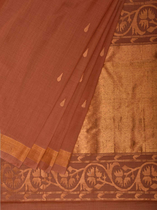 Fawn Uppada Cotton Handloom Saree with Aashavali Pallu Design u2483