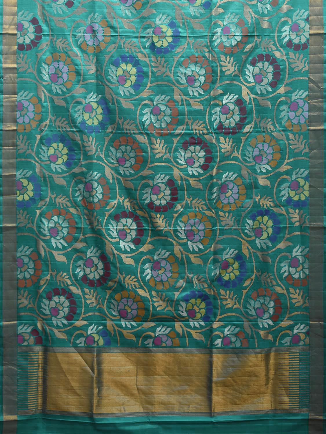 Turquoise Uppada Silk Handloom Saree with All Over Floral Design u2484