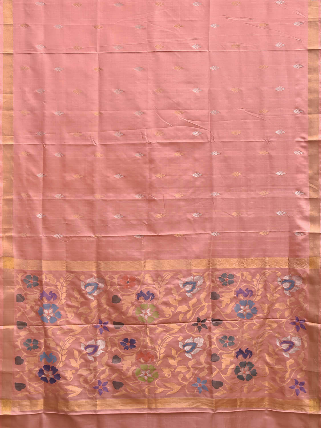 Peach Uppada Silk Handloom Saree with Floral Pallu Design u2485