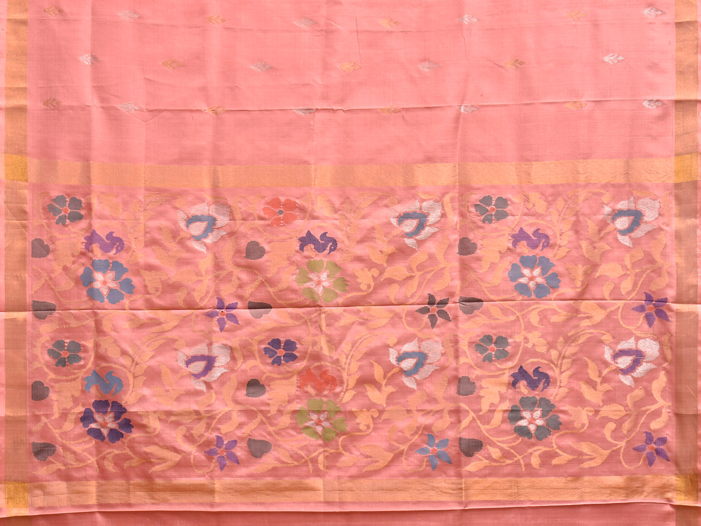 Peach Uppada Silk Handloom Saree with Floral Pallu Design u2485