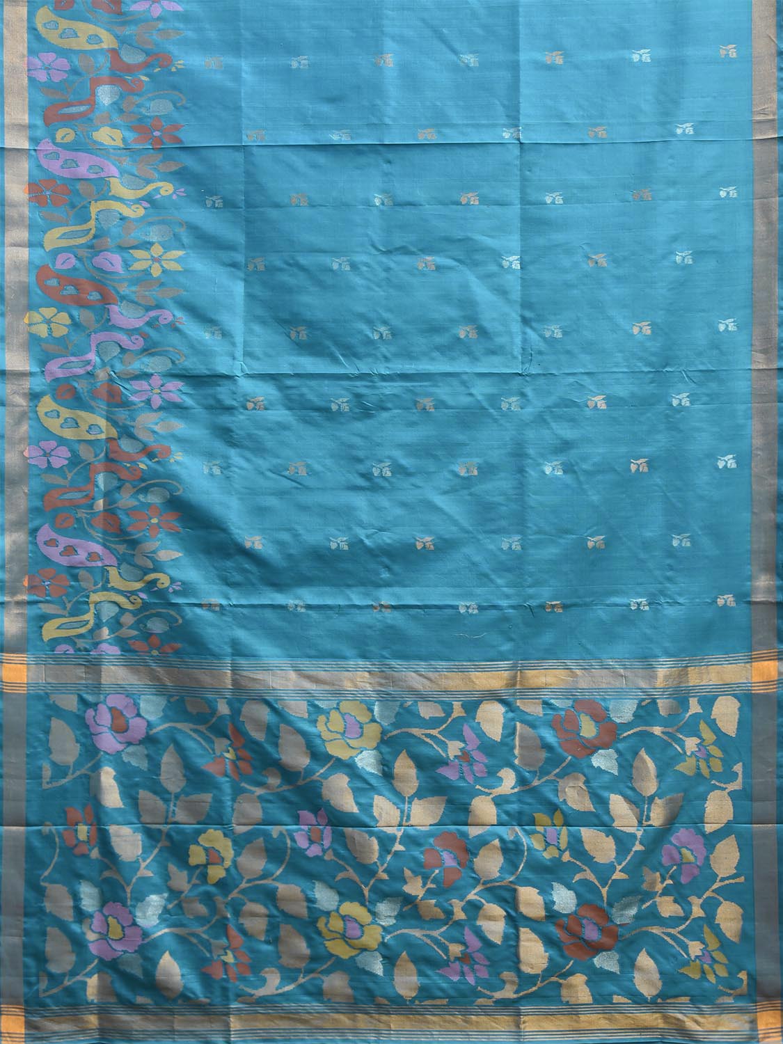Blue Uppada Silk Handloom Saree with One Side Peacocks Border Design u2487