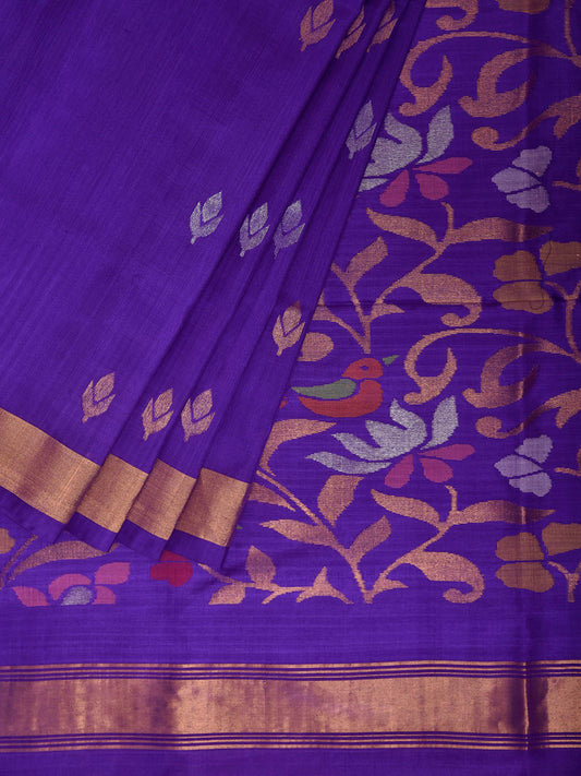 Dark Blue Uppada Silk Handloom Saree with Floral and Birds Pallu Design u2490