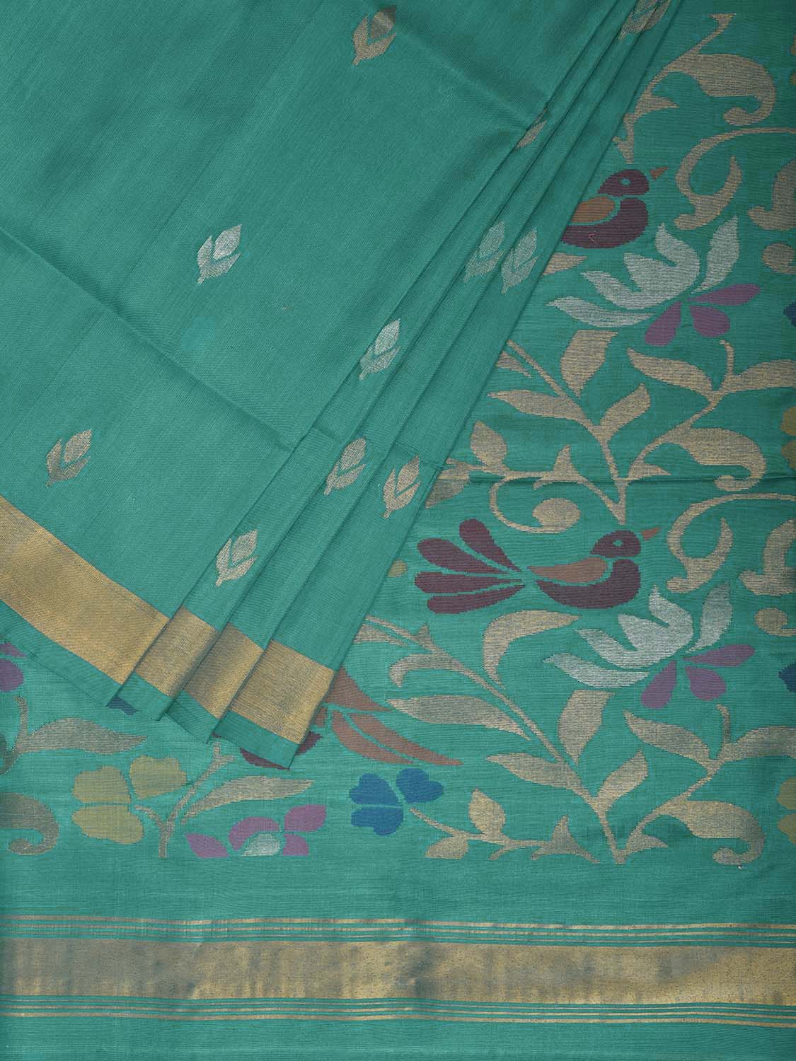 Turquoise Uppada Silk Handloom Saree with Floral and Birds Pallu Design u2491