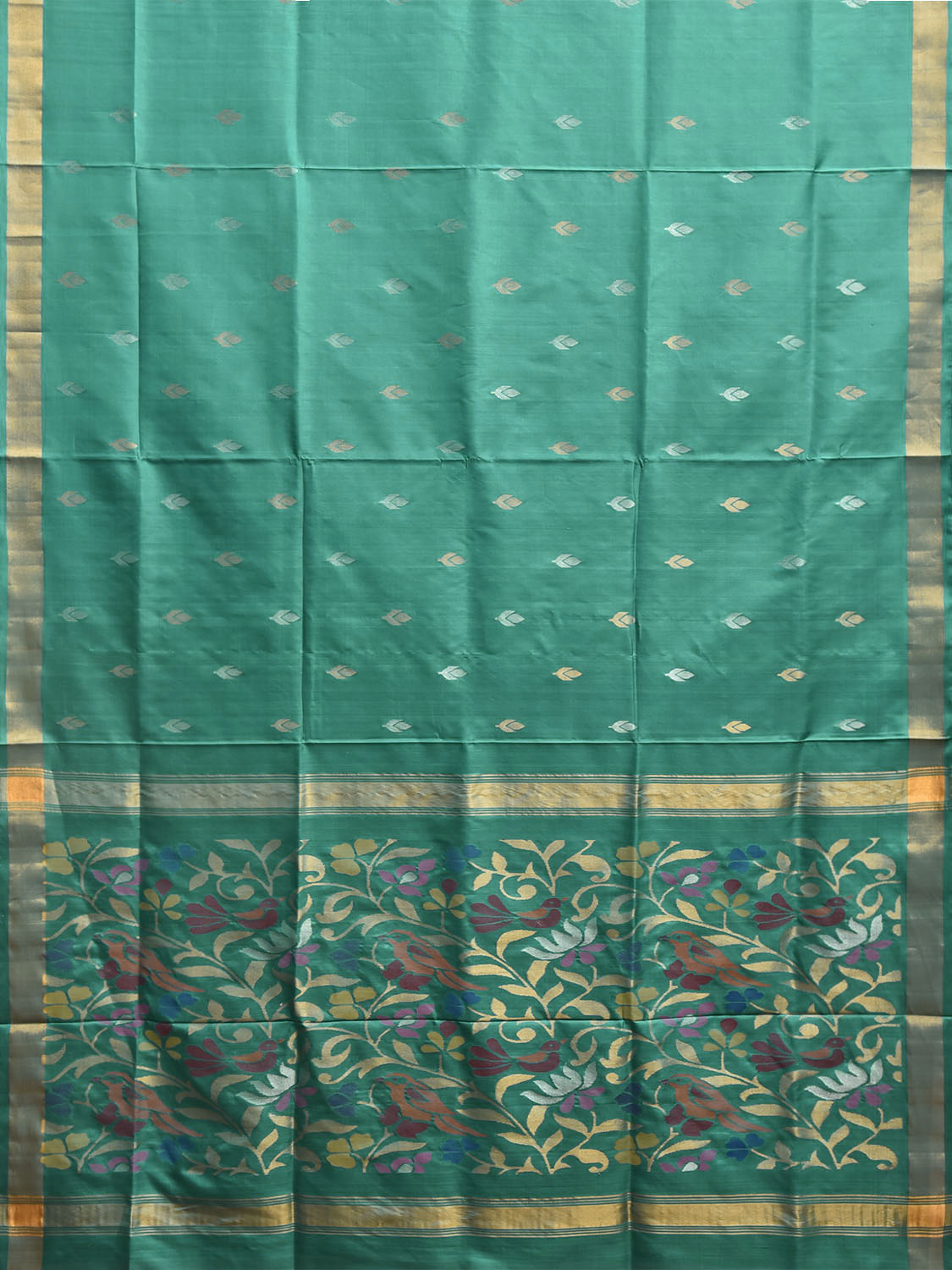 Turquoise Uppada Silk Handloom Saree with Floral and Birds Pallu Design u2491