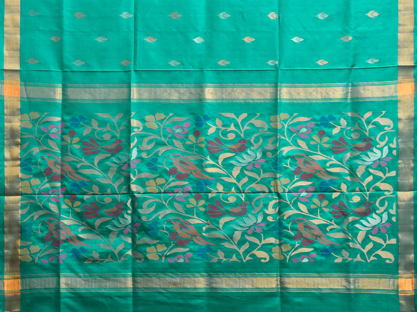 Turquoise Uppada Silk Handloom Saree with Floral and Birds Pallu Design u2491