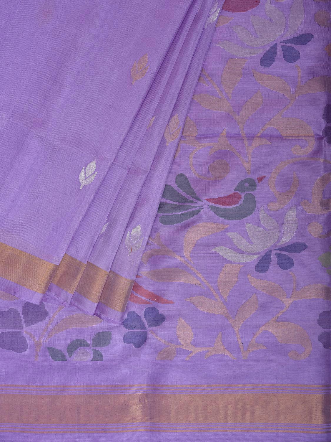 Lavender Uppada Silk Handloom Saree with Birds and Floral Design u2493