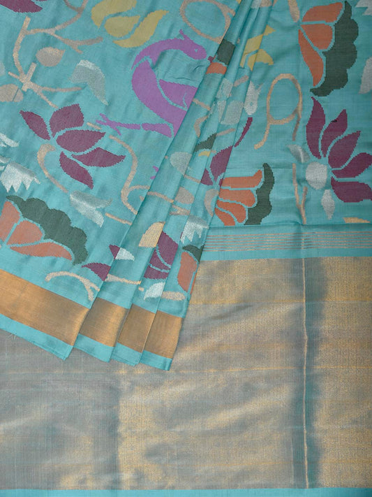 Light Blue Uppada Silk Handloom Saree with All Over Crane and Floral Design u2494