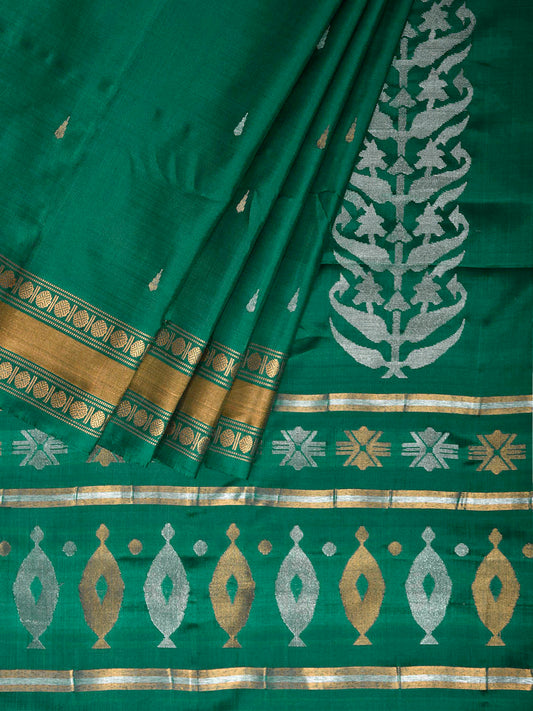 Green Uppada Silk Handloom Saree with Karpur Pallu Design u2495