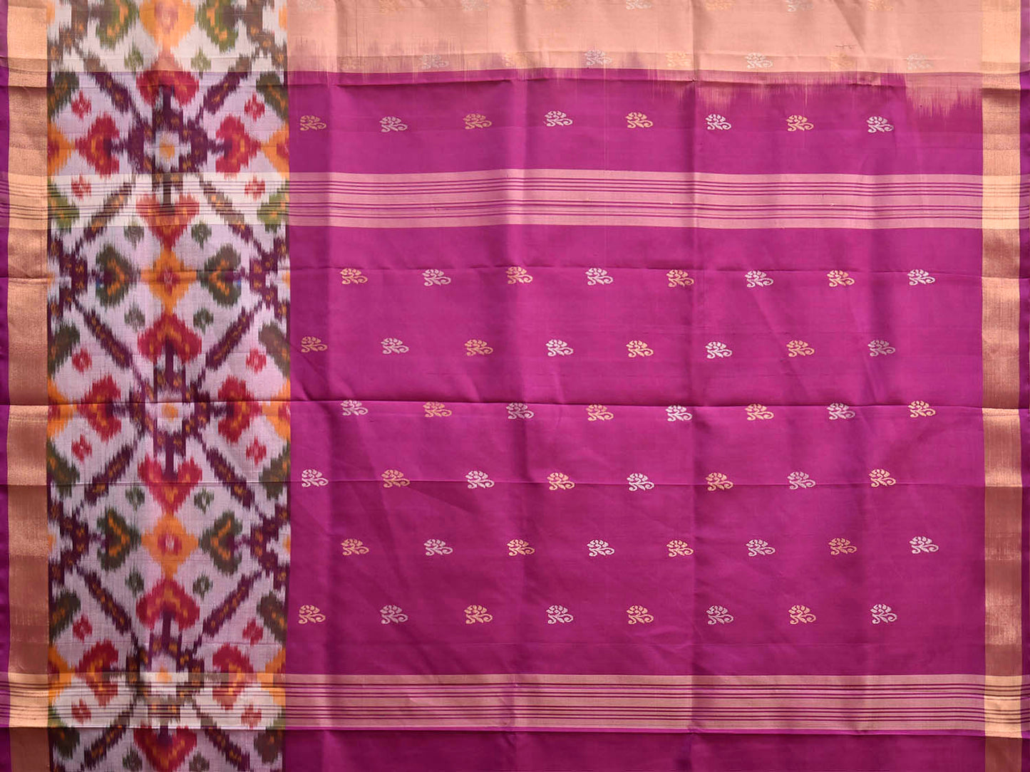 Light Peach and Purple Uppada Silk Handloom Saree with One Side Ikat Border Design u2497
