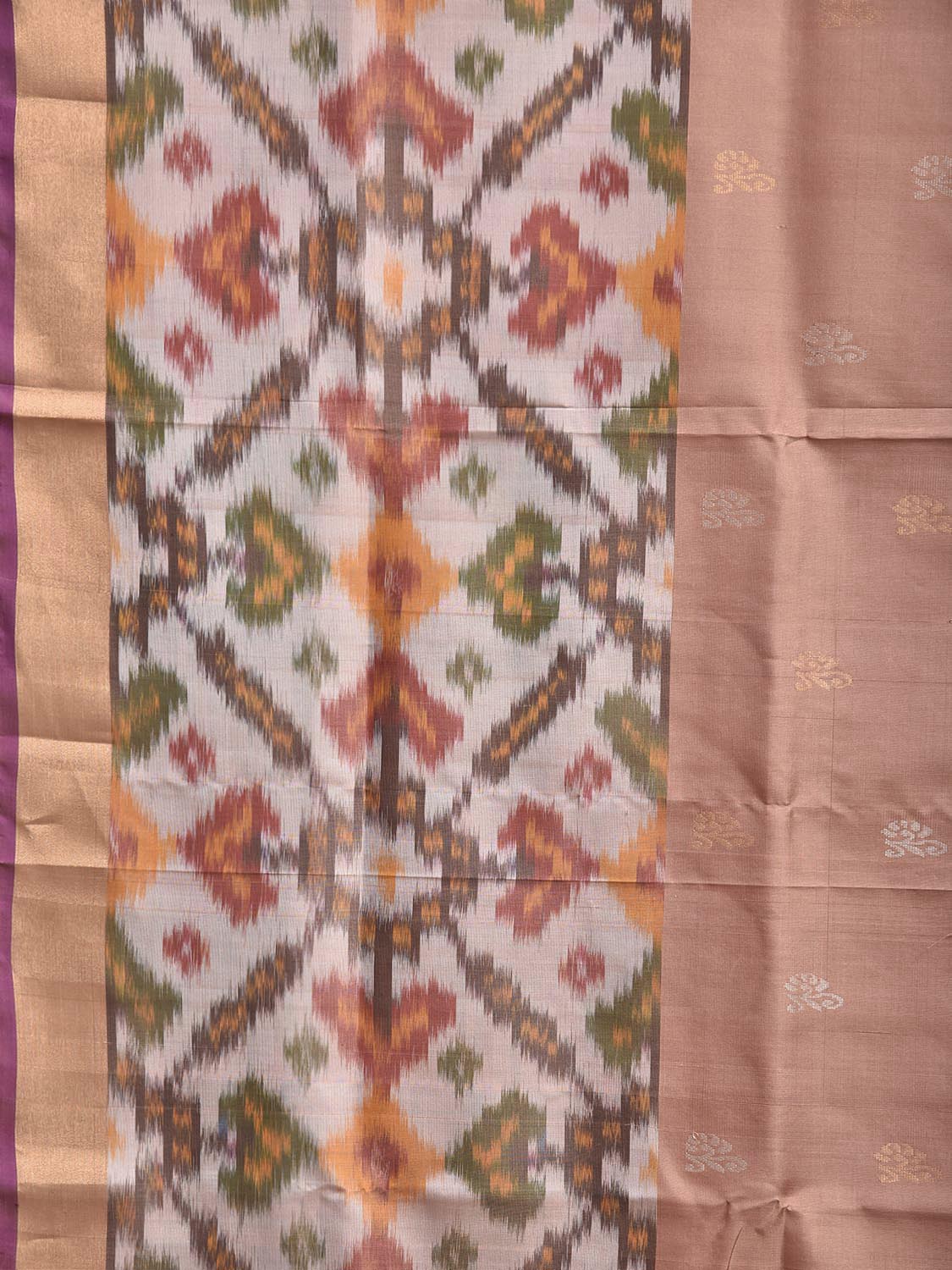 Light Peach and Purple Uppada Silk Handloom Saree with One Side Ikat Border Design u2497