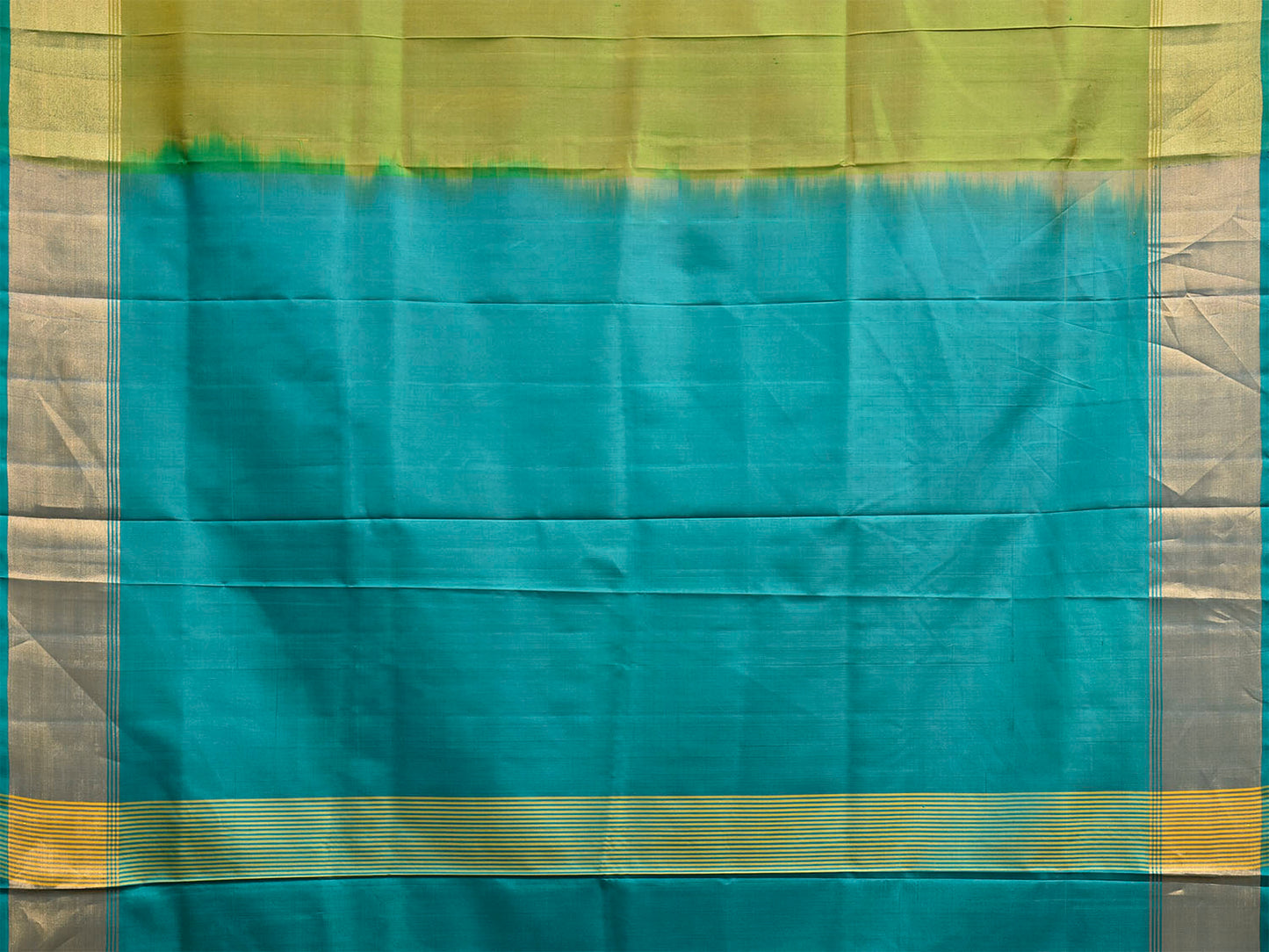 Green and Blue Uppada Silk Handloom Plain Saree with Contrast Pallu Design u2501