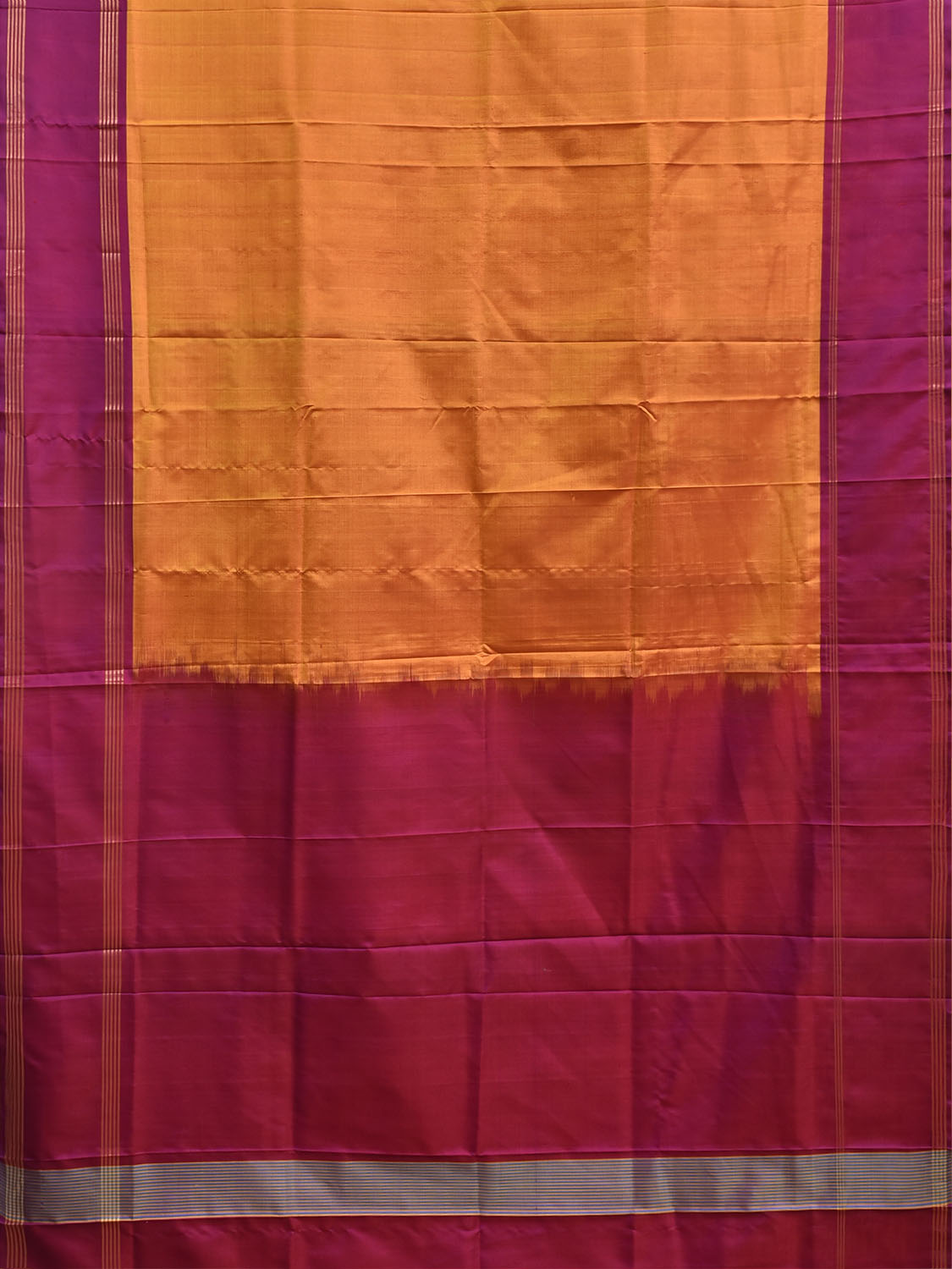 Orange and Pink Uppada Silk Handloom Plain Saree with Contrast Pallu Design u2502